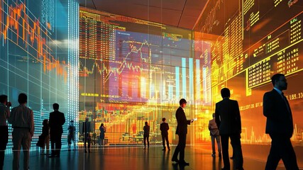 Poster - Data processing and stock market analysis with digital diagrams in a futuristic setting, data processing and diagrams over stock market
