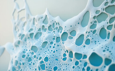 Poster - Close up of suds and soap bubbles on glass surface during window cleaning
