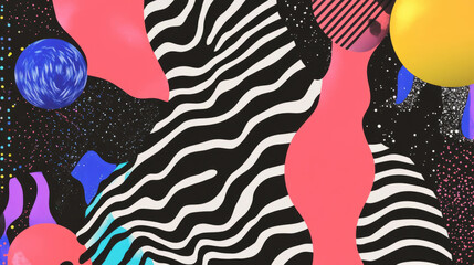 Poster - Vibrant abstract shapes and confetti pattern for creative design projects
