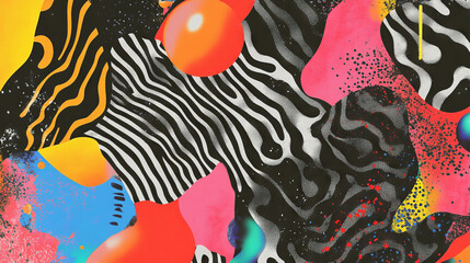 Poster - Vibrant abstract shapes and confetti pattern for creative design projects