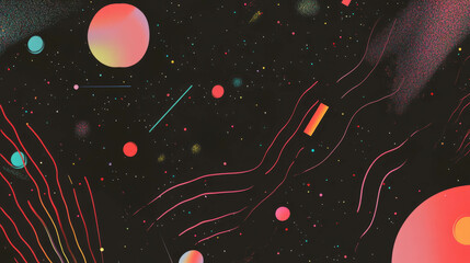 Poster - Cosmic abstraction with colorful shapes and squiggles in space theme
