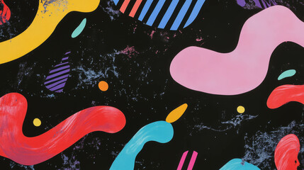 Poster - Vibrant abstract shapes and squiggles on dark background for artistic design