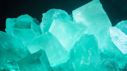 Poster - Aquamarine mint ice cubes in vibrant light for creative and refreshing designs