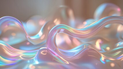 Poster - colorful translucent waves reflecting light on a smooth surface create an ethereal ambiance in a sof