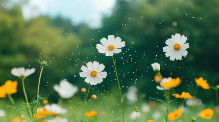 Wall Mural - Sweet moment, A vibrant image of wildflowers swaying in the wind, captured in high fidelity with gigapixel technology.