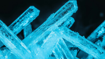 Poster - Abstract winter ice crystals with blue light reflection for background design