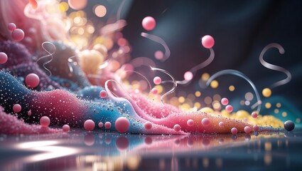 Poster - colorful abstract composition showcasing vibrant spheres and flowing lines in a dynamic, surreal env