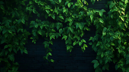 Aufkleber - Lush green vines covering brick wall background for nature-themed design