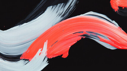 Poster - Abstract red and white brushstrokes on black background for modern design