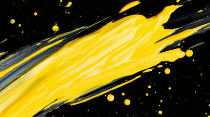 Poster - Vibrant yellow brushstrokes on black background for creative designs