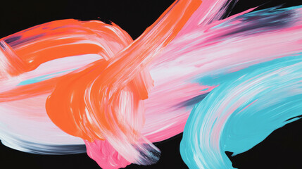 Poster - Vibrant abstract brushstrokes on black background for artistic design
