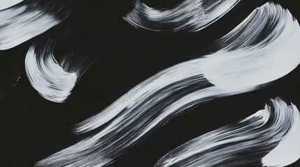 Poster - Abstract background with dynamic white brushstrokes on black for modern design