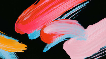Poster - Vibrant brushstroke movement on black canvas background for creative design
