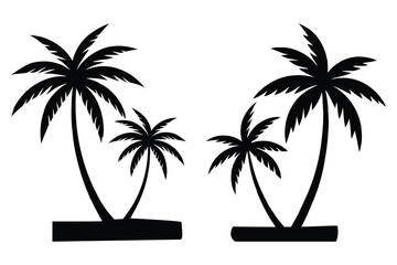 Set of different palm tree silhouette isolated on white background, stock vector illustration stock illustration