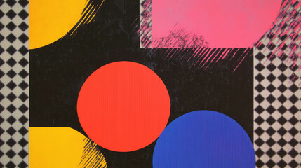 Poster - Vibrant checkerboard pattern with bold geometric shapes for creative background design