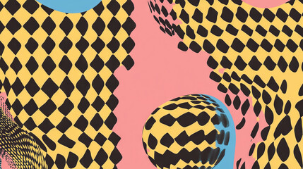 Poster - Vibrant checkerboard and polka dot pattern background for creative designs