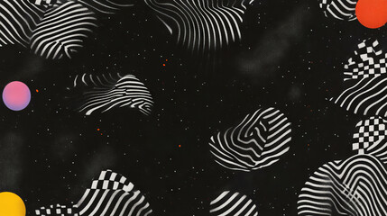 Aufkleber - Abstract checkerboard and squiggle patterns on a cosmic background