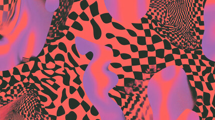 Aufkleber - Abstract checkerboard and squiggle patterns in vibrant colors