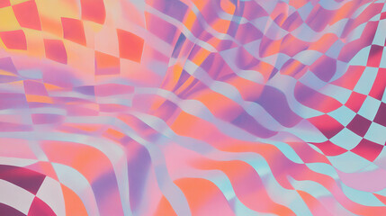 Aufkleber - Vibrant abstract background with checkerboard patterns and wavy lines for creative design