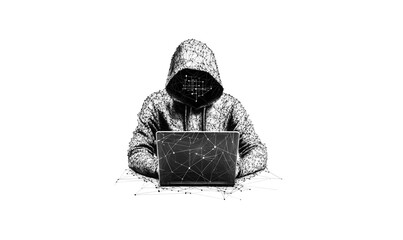 Digital hacker low poly design with geometric tech-inspired style
