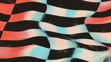 Poster - Vibrant checkerboard pattern with wavy lines for abstract design