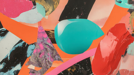 Poster - Vibrant abstract collage design with colorful shapes and textures