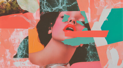 Poster - Abstract collage art with portrait elements and bold colors for creative design