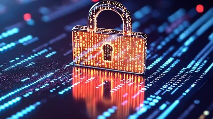 Poster - Digital lock and shield symbolizing cybersecurity in a coded environment, Lock and shield over computer code background for security