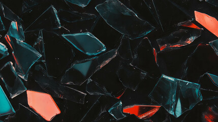 Poster - Vibrant abstract composition of colored plastic shards on dark background