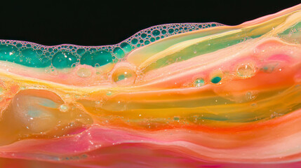 Poster - Vibrant abstract pattern of overlapping colorful soap streaks for creative design projects