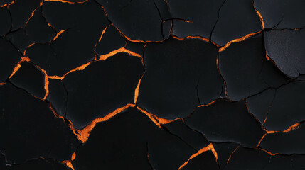 Poster - Cracked ceramic texture with rough surface and fiery orange highlights for artistic design