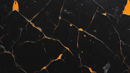 Aufkleber - Cracked black and orange paint texture background for creative design