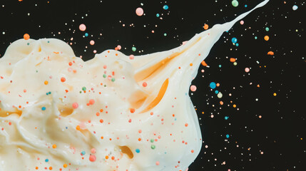 Aufkleber - Creamy splash with colorful sprinkles against dark background