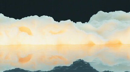 Aufkleber - Cream clouds reflecting on textured surface in calm setting