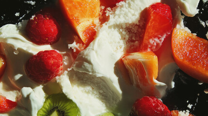 Aufkleber - Vibrant fruit and cream background for food design and advertising
