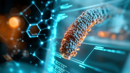 Poster - Detailed Visualization of Molecular Structure with Abstract Technology Elements in Background