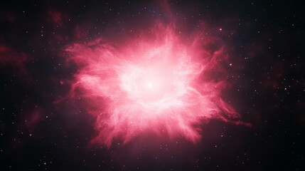 Poster - Cosmic explosion of deep red light in space infused with clouds of gaseous nebula