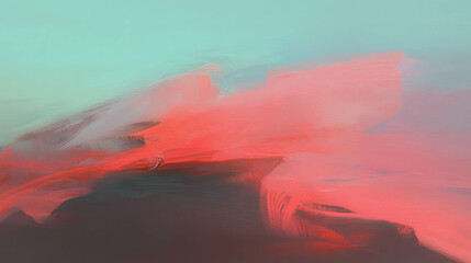 Poster - Abstract digital painting with textured brush strokes in vibrant red and turquoise