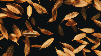 Poster - Drifting brown caraway seeds on dark background for nature and culinary designs