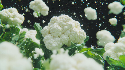 Aufkleber - Floating cauliflower florets against dark background for creative design projects