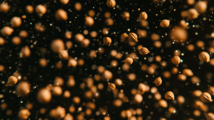 Poster - Floating coriander seeds on dark background for spices and culinary design