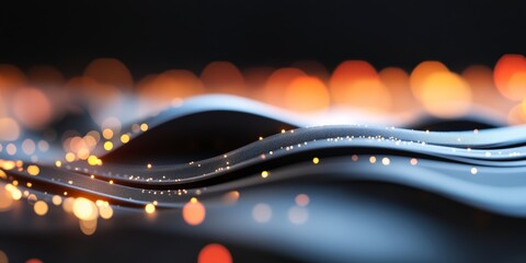 Poster - Abstract wave patterns with glowing lights creating a mesmerizing visual flow and depth in dark background