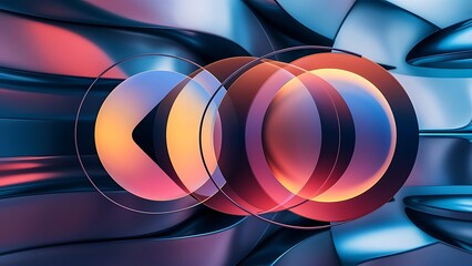 Poster - Gradient circles with shadows vector techno abstract background modern overlapping forms wallpaper background design template