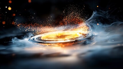 Poster - Abstract glowing particles swirling in smoky atmosphere creating a mystical and enchanting visual experience