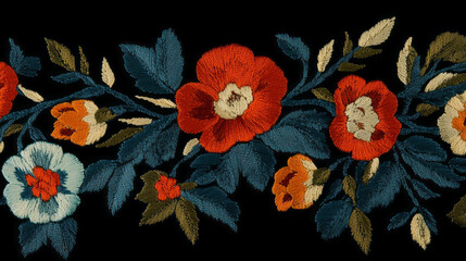 Poster - Embroidered floral denim texture background for fashion design and craft projects