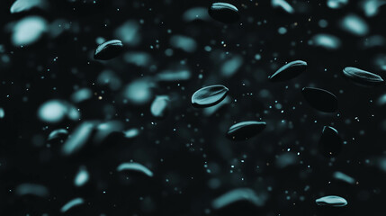 Poster - Falling black sesame seeds against dark background for culinary art and design