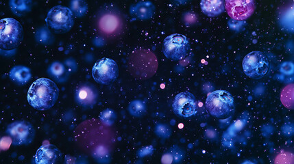 Poster - Falling blueberries on dark background for creative design and decoration