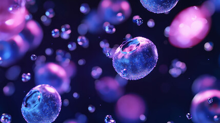 Poster - Vibrant blueberries falling against dark blue background for fresh food design