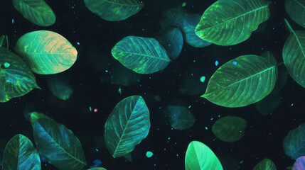 Poster - Vibrant tropical leafy background with falling green leaves for nature themes