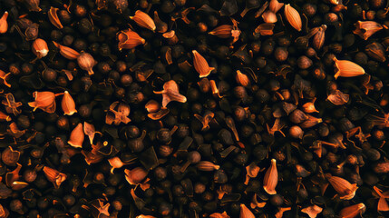 Poster - Aromatic dark brown cloves falling in a textured culinary background